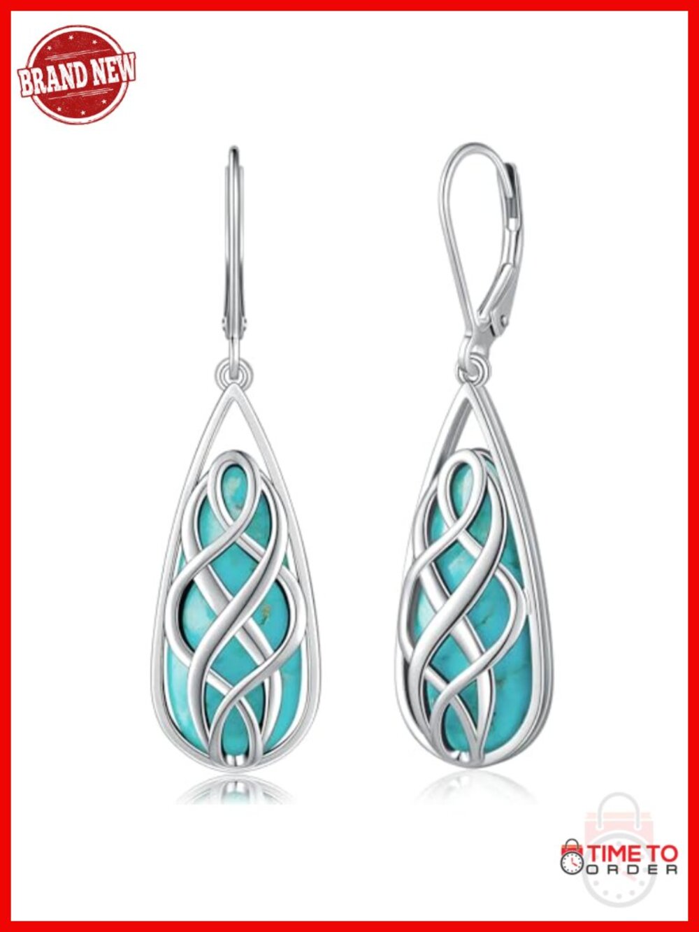 Sterling Silver Genuine Turquoise Celtic Knot Dangle Earrings for Women